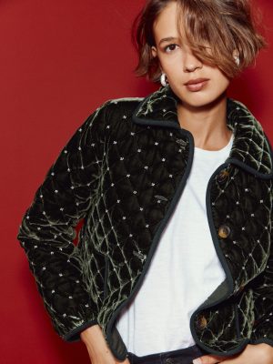 Fitzrovia Quilted Jacket-Kale Leaf. Beads