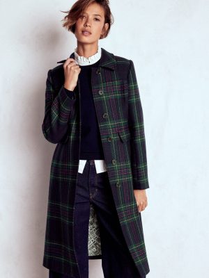 St Albans Fitted Coat-Navy & Green Tonal Check