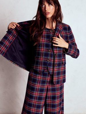 Tailored Check Waistcoat-Navy. Green and Red Check