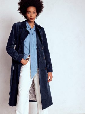 Cheltenham Cord Trench Coat-Navy