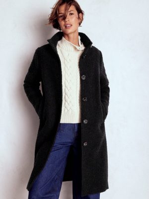 Funnel Neck Coat-Black