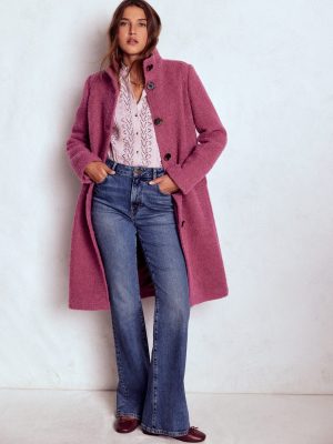 Funnel Neck Coat-Pink Heather