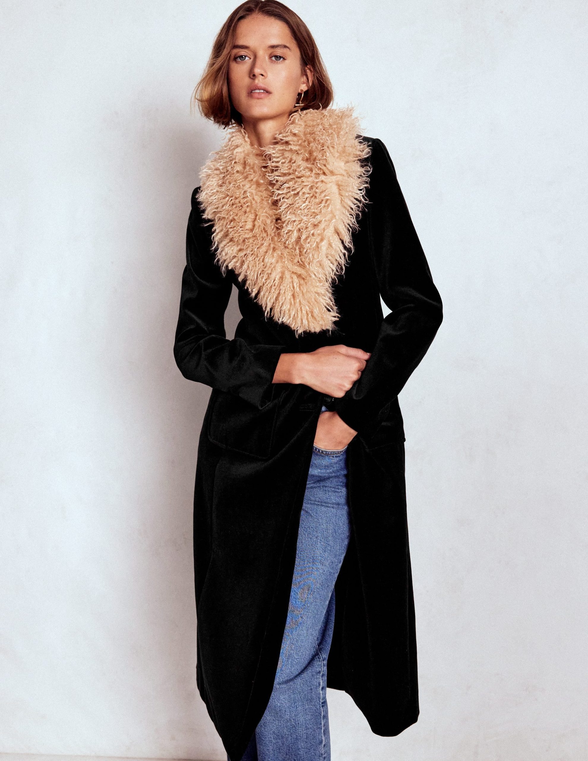 Fur Tipped Coat-Black - Image 2