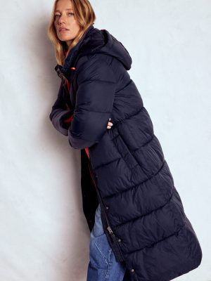 Longline Padded Coat-Navy