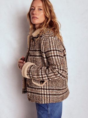 Stirling Check Coat-Ivory. Brown & Black Check