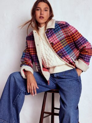 Stirling Check Coat-Rainbow Blanket Multigingham