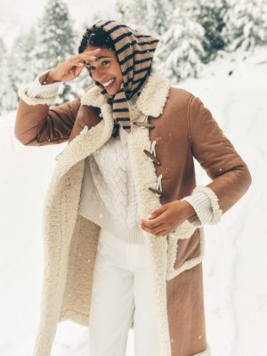 Shearling Duffle Coat-Camel. Natural Borg