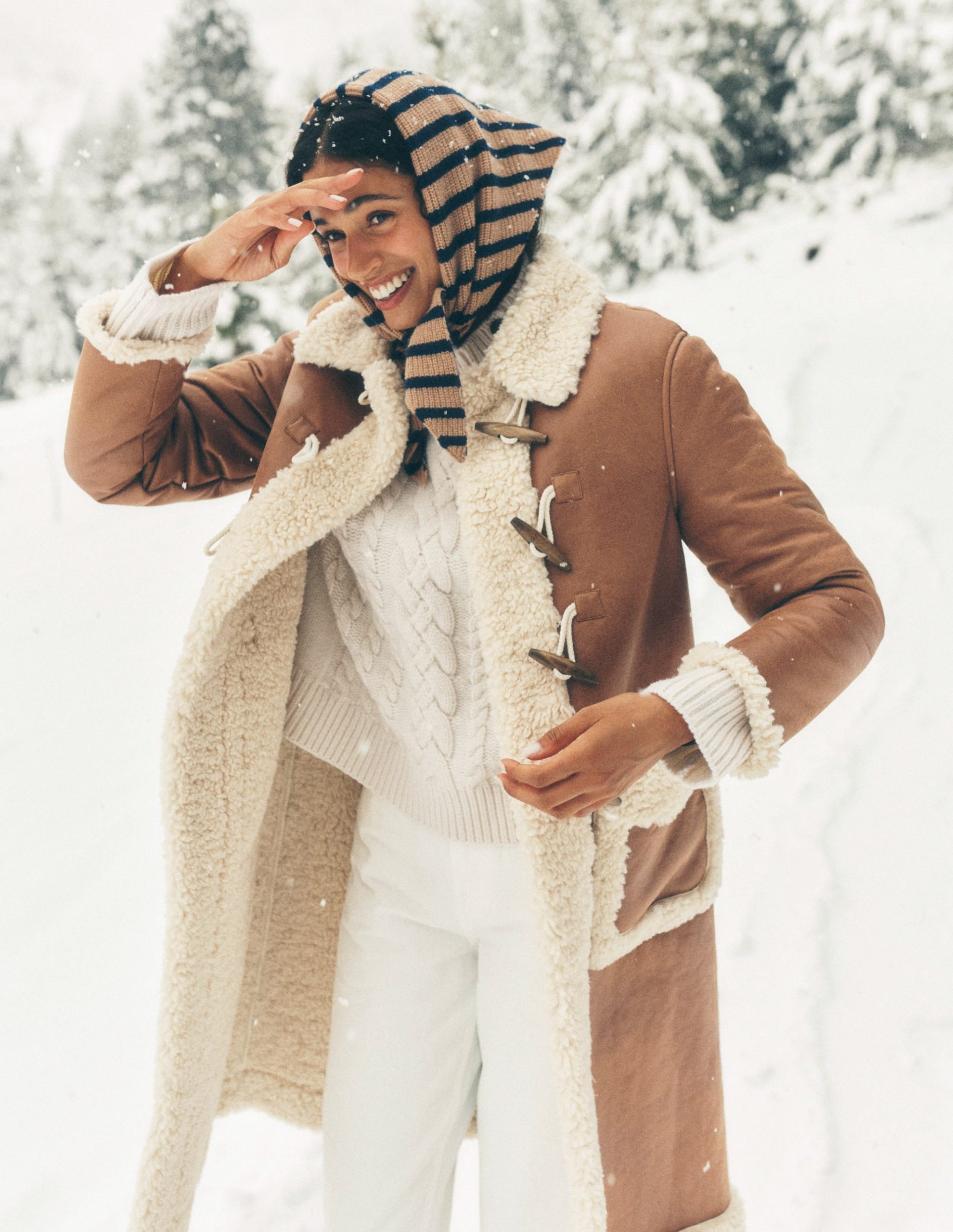 Shearling Duffle Coat-Camel. Natural Borg