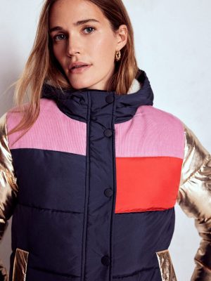 Padded Puffer Coat-Navy. Colourblock