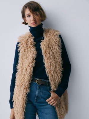Faux Fur Long Gilet-Sand Dune. Fur