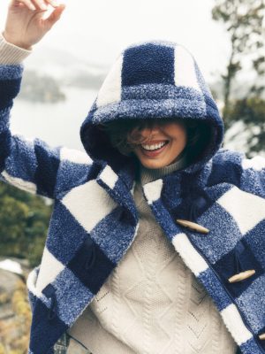 Borg Duffle Coat-College Navy Gingham