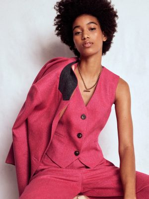 Pink Wool Waistcoat-Red and Pink Wide Herringbone