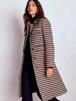 Pocket Detail Coat-Camel. Navy Red