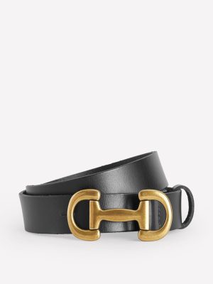 Iris Snaffle-Trim Leather Belt-Black