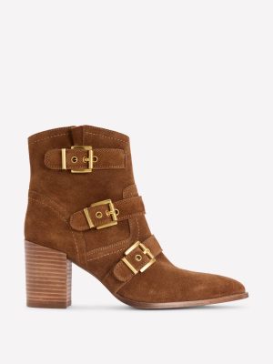 Heeled Buckled Ankle Boot-Cognac