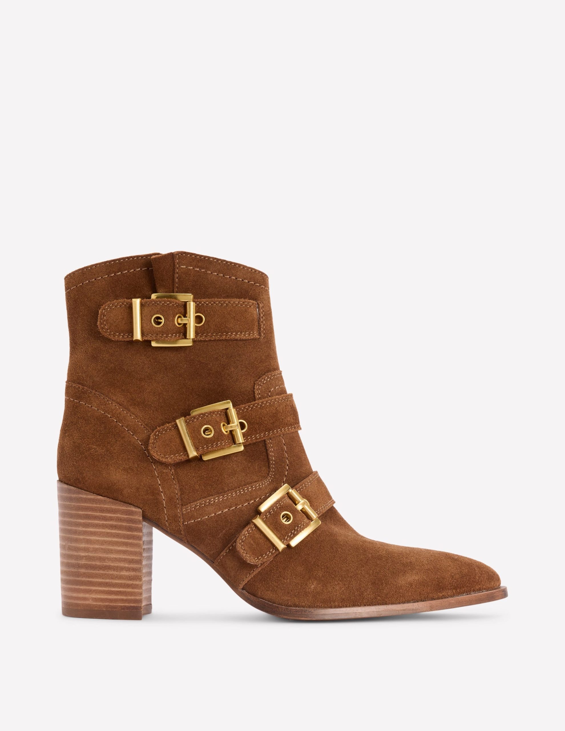 Heeled Buckled Ankle Boot-Cognac
