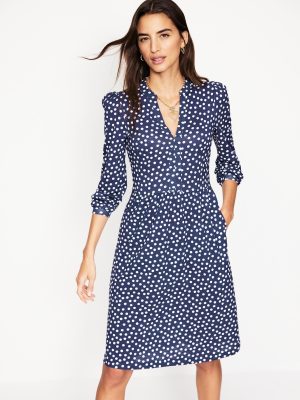 Naomi Relaxed Jersey Dress-French Navy. Abstract Dot