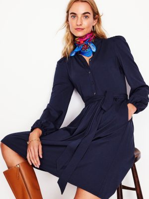 Willow Frill Short Shirt Dress-Navy