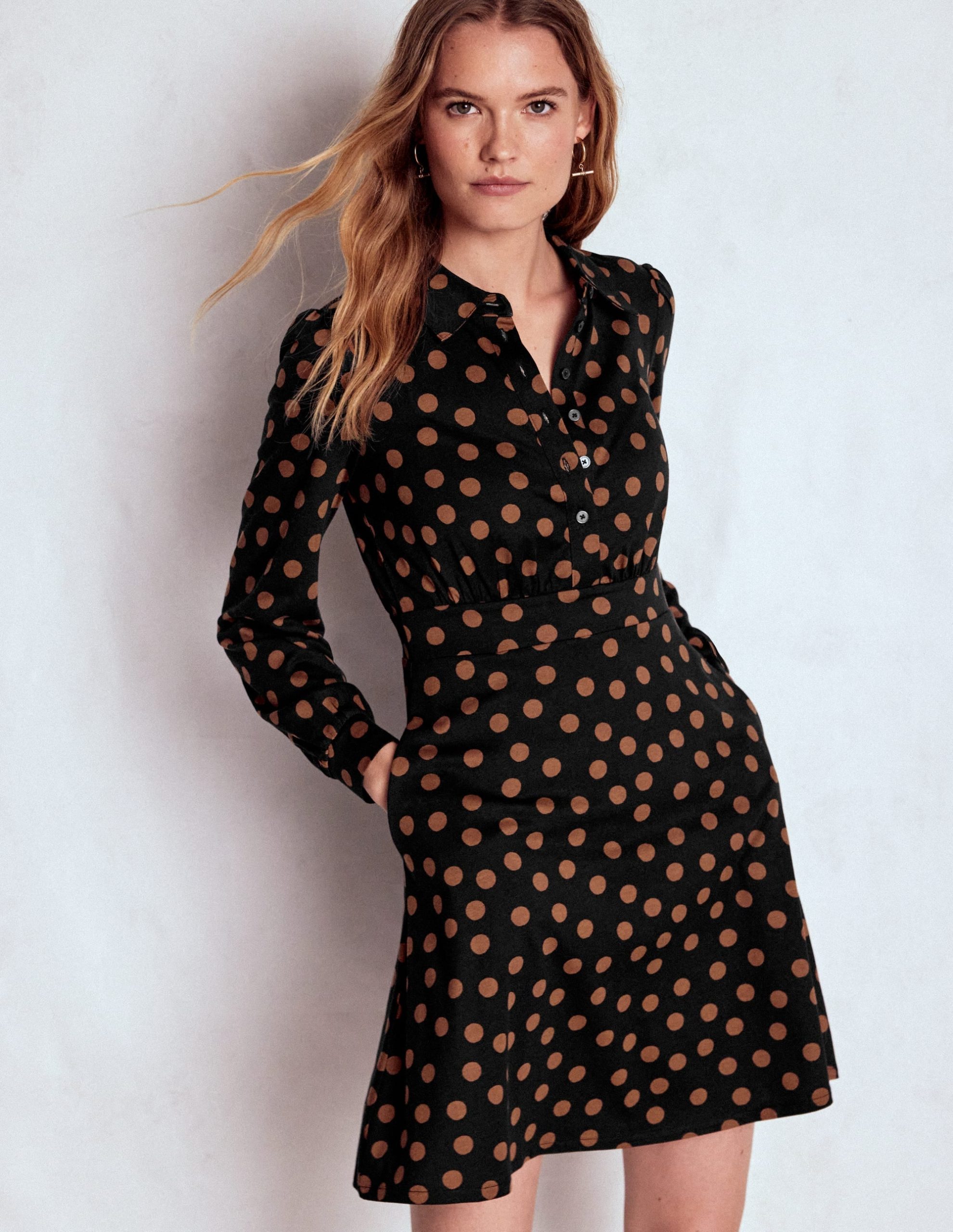 Orla Short Jersey Shirt Dress-Russet. Painted Dot - Image 2