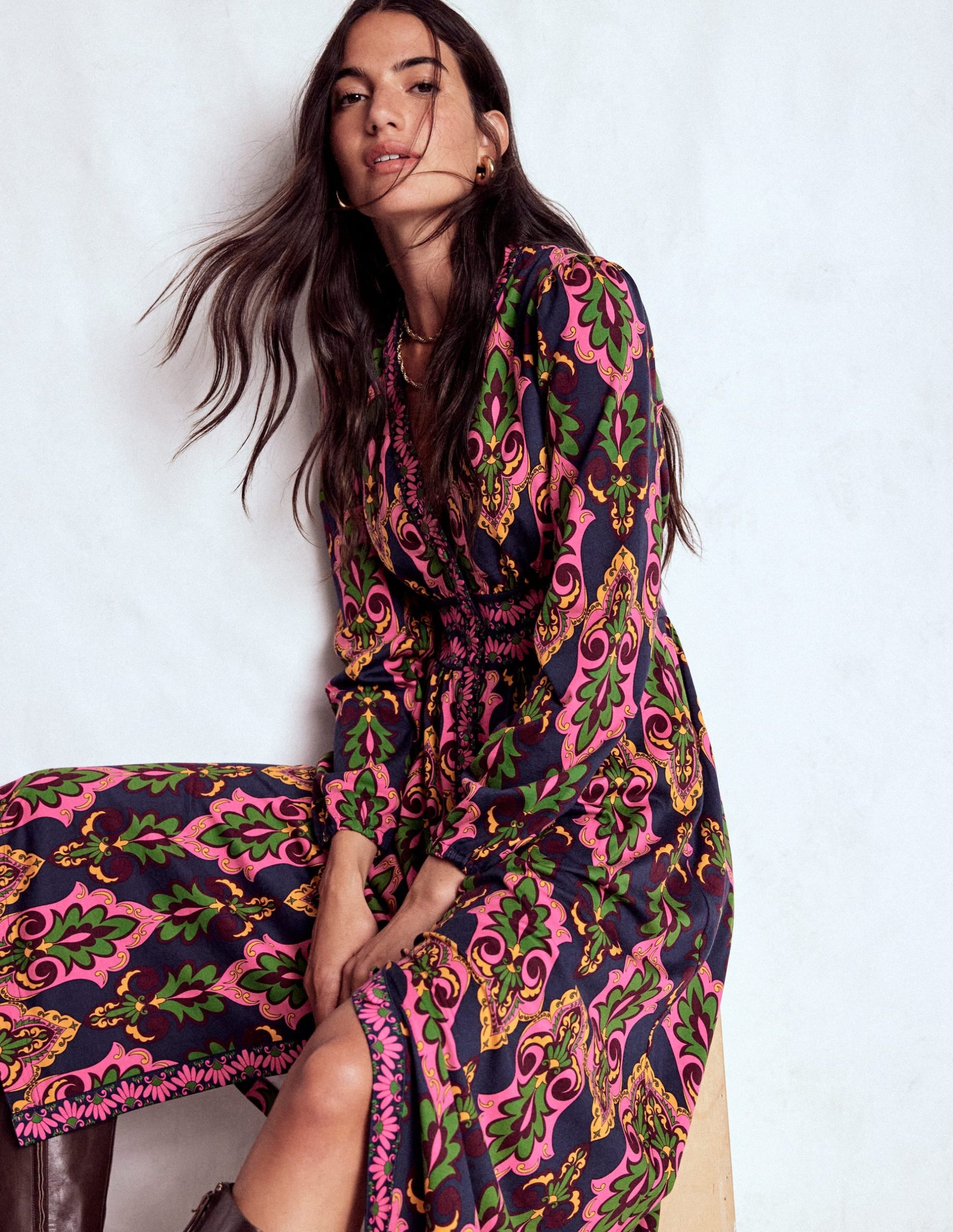 Natalia Long Sleeve Tea Dress-French Navy. Ornate Charm - Image 2