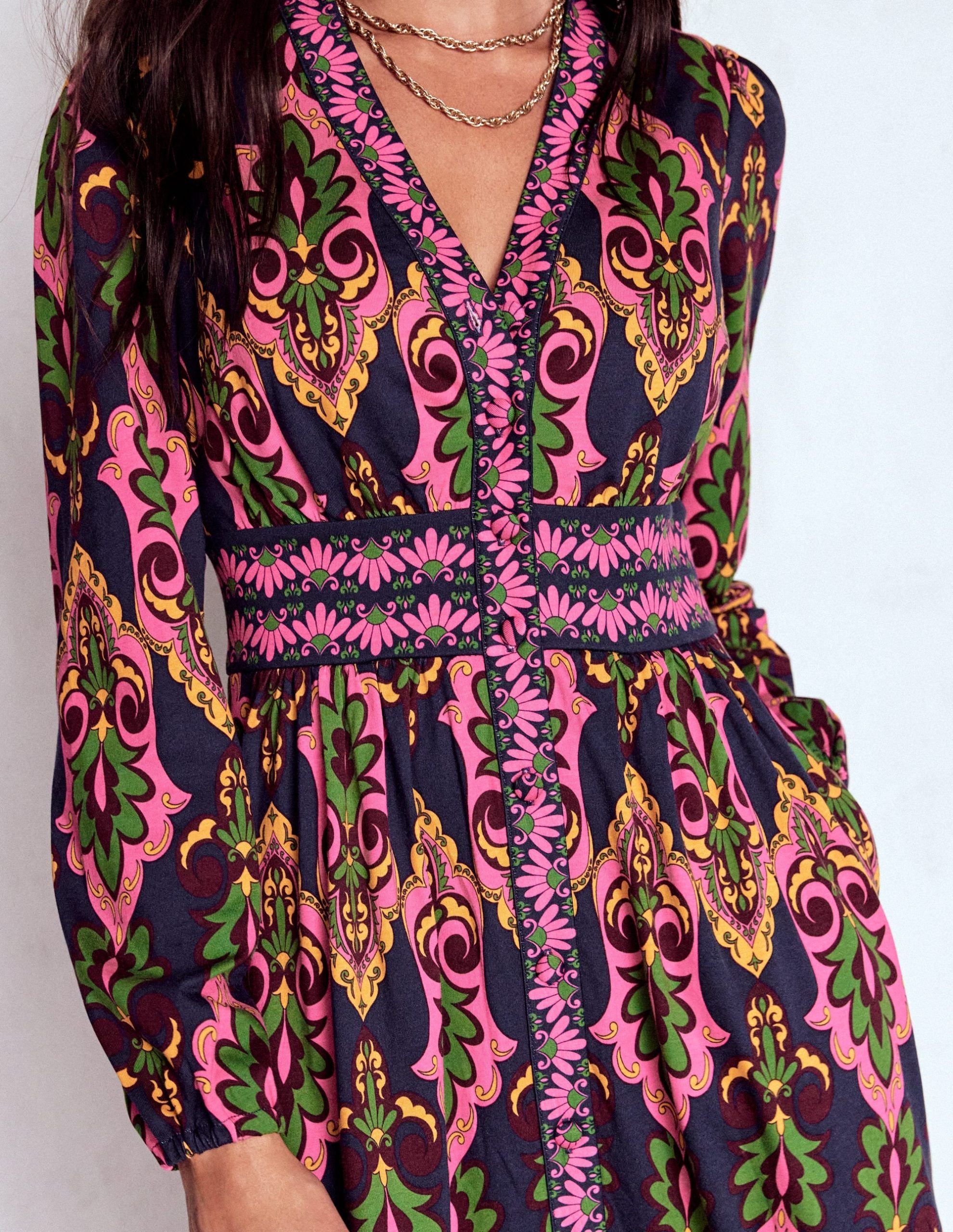 Natalia Long Sleeve Tea Dress-French Navy. Ornate Charm - Image 3