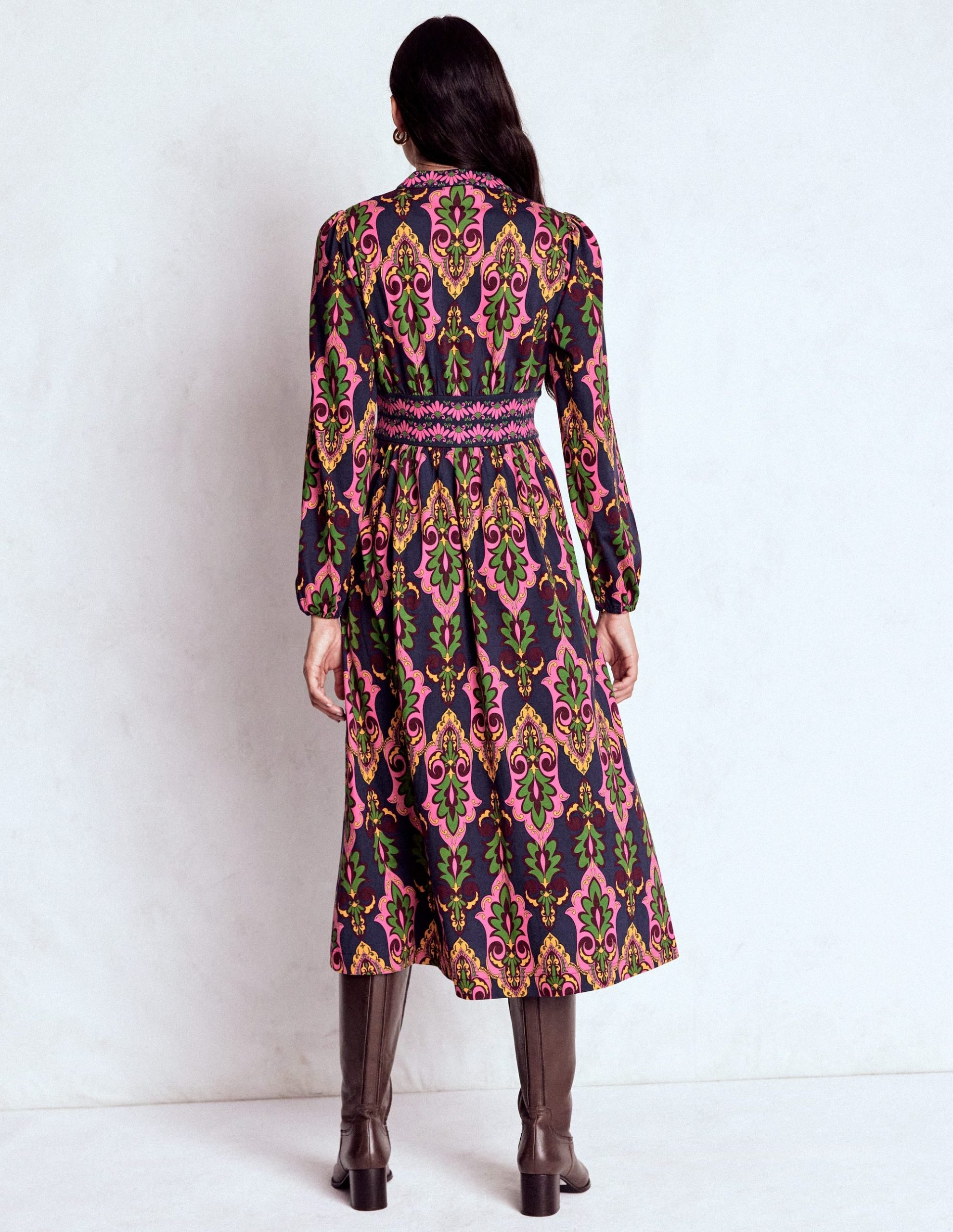 Natalia Long Sleeve Tea Dress-French Navy. Ornate Charm - Image 4