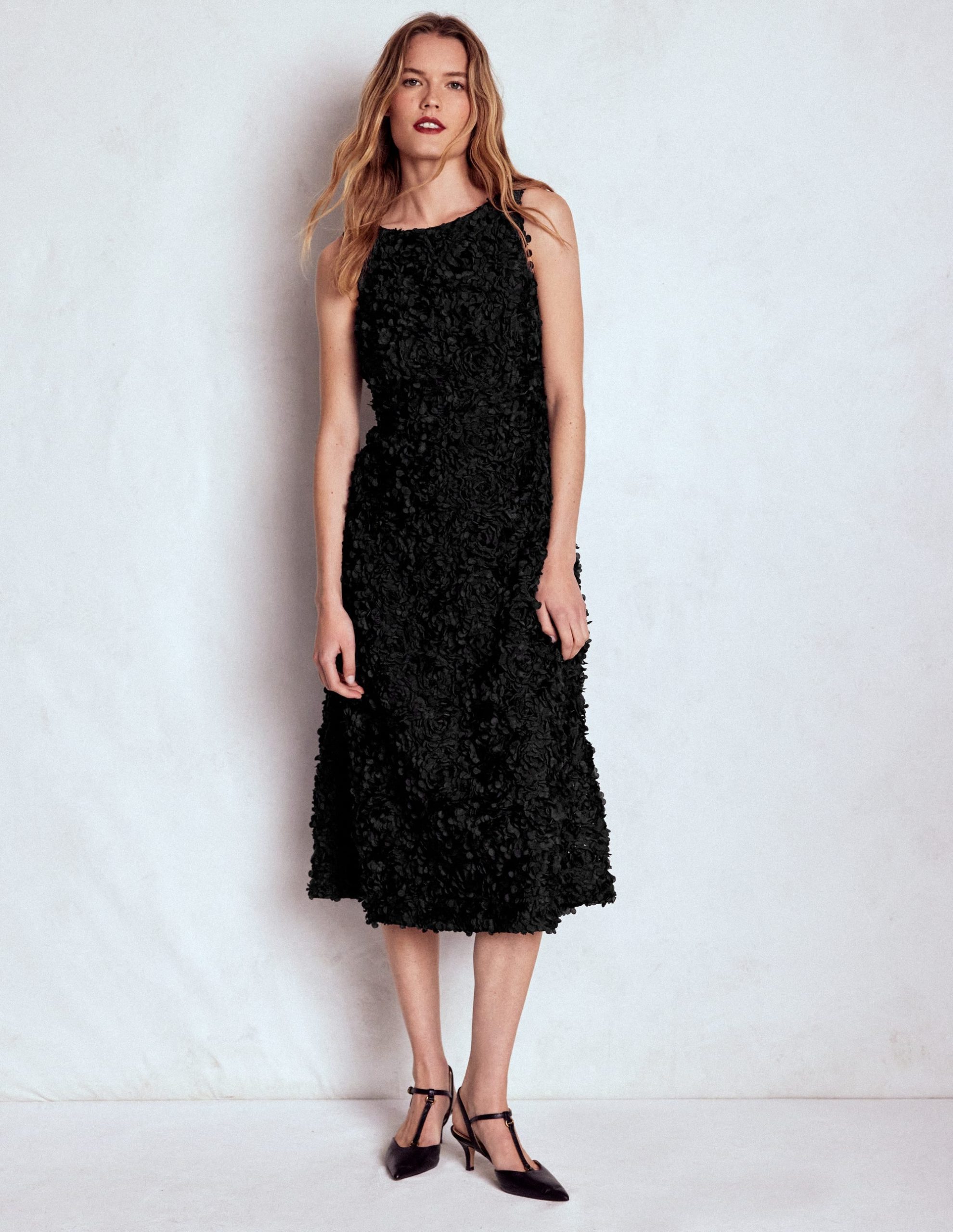 Scoop Back Fit and Flare Dress-Black - Image 2
