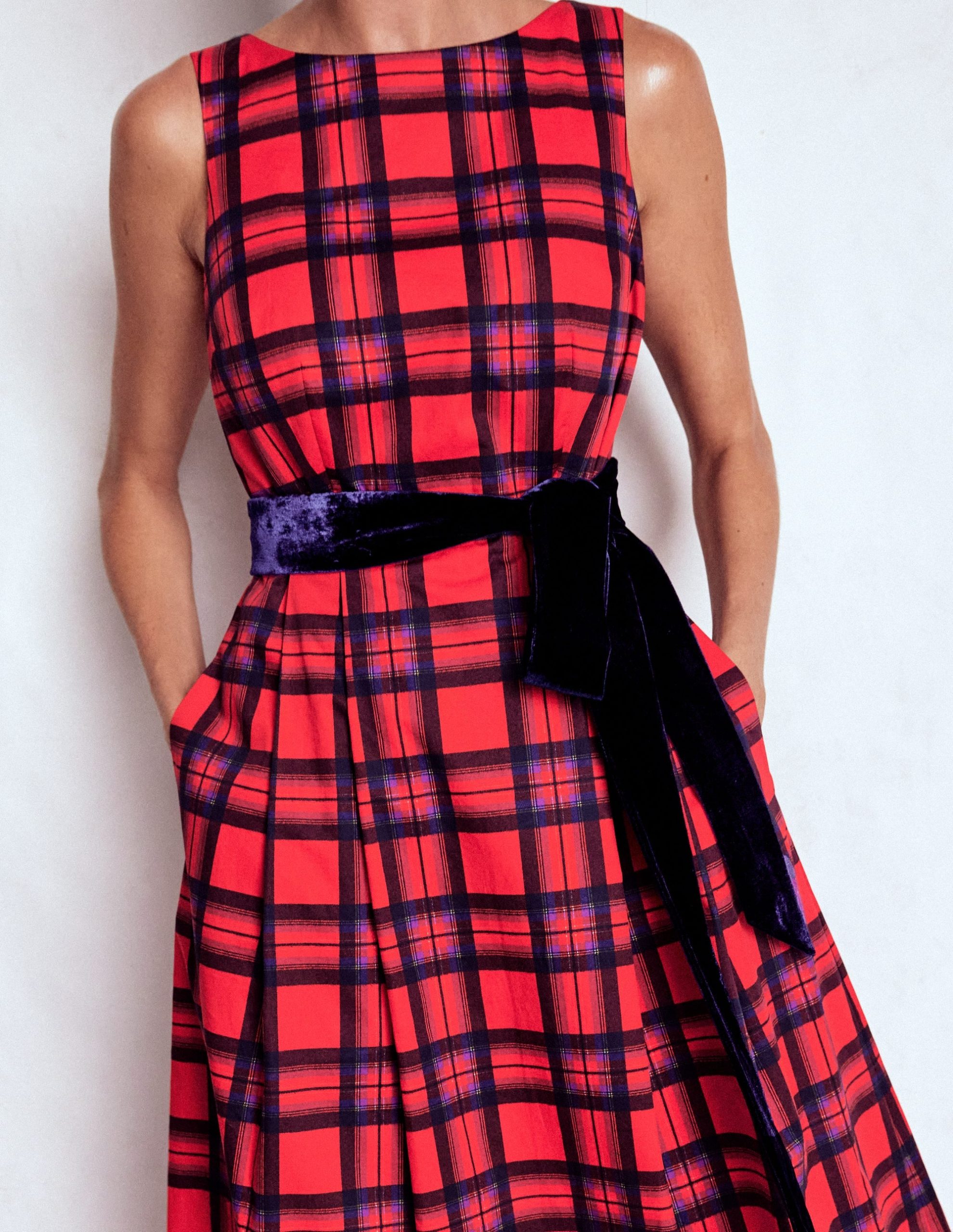 Scoop Back Check Dress-Red. Navy and Purple Check - Image 3