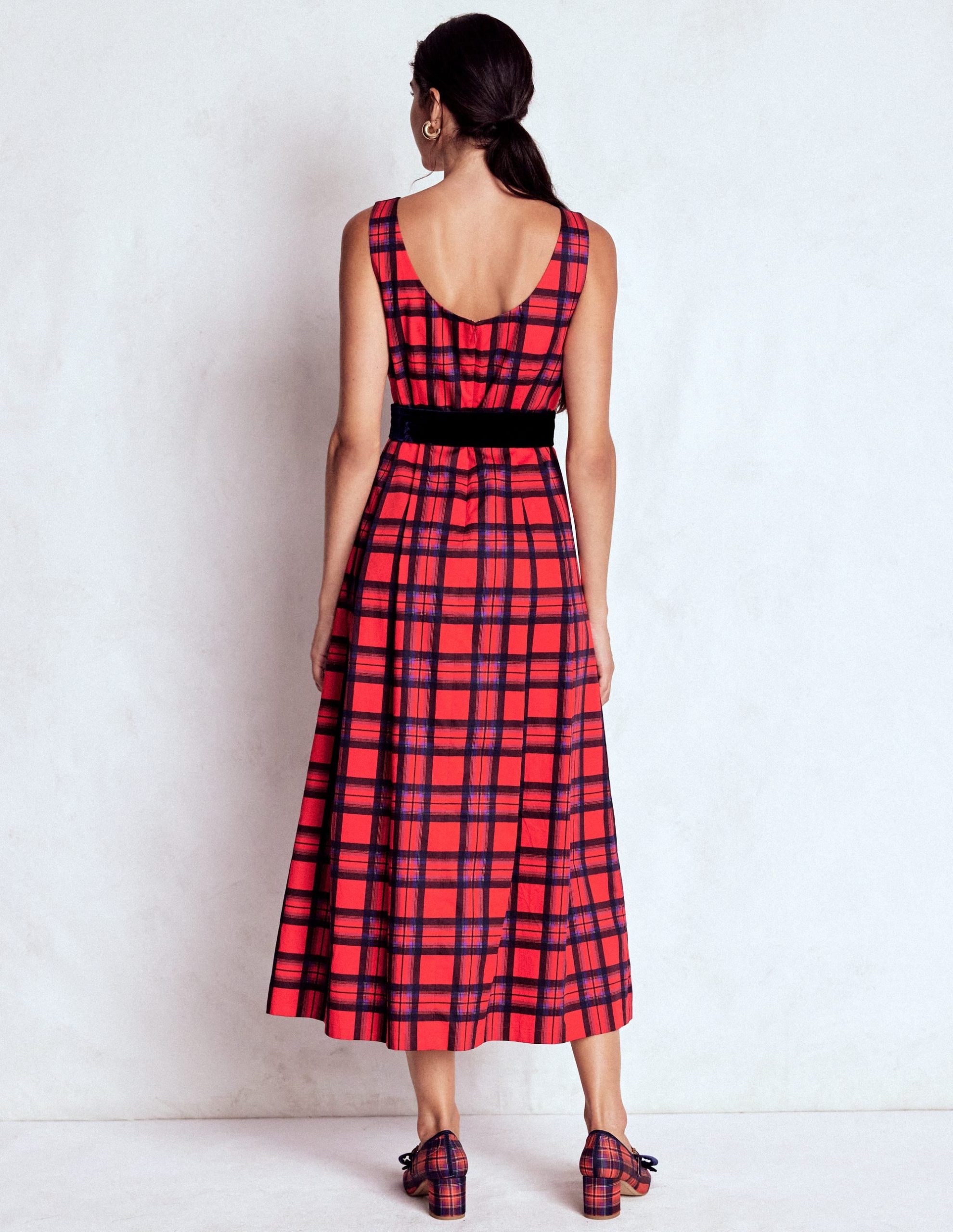 Scoop Back Check Dress-Red. Navy and Purple Check - Image 4