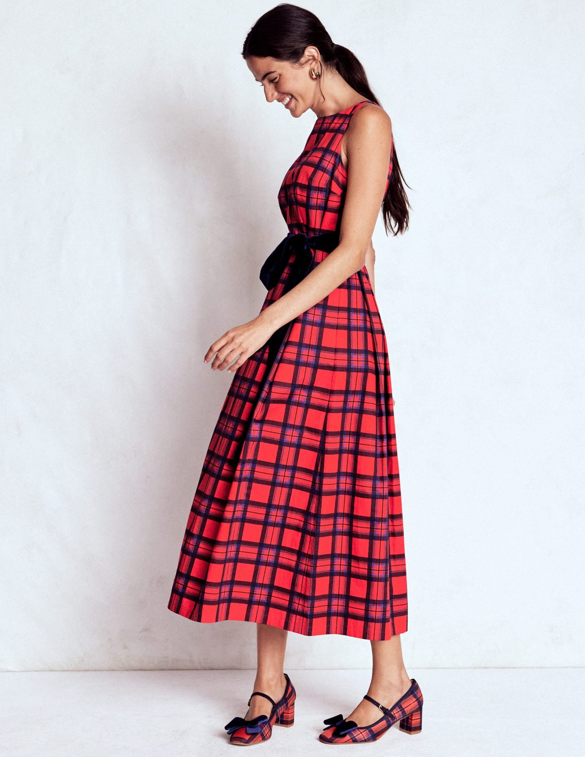 Scoop Back Check Dress-Red. Navy and Purple Check - Image 5