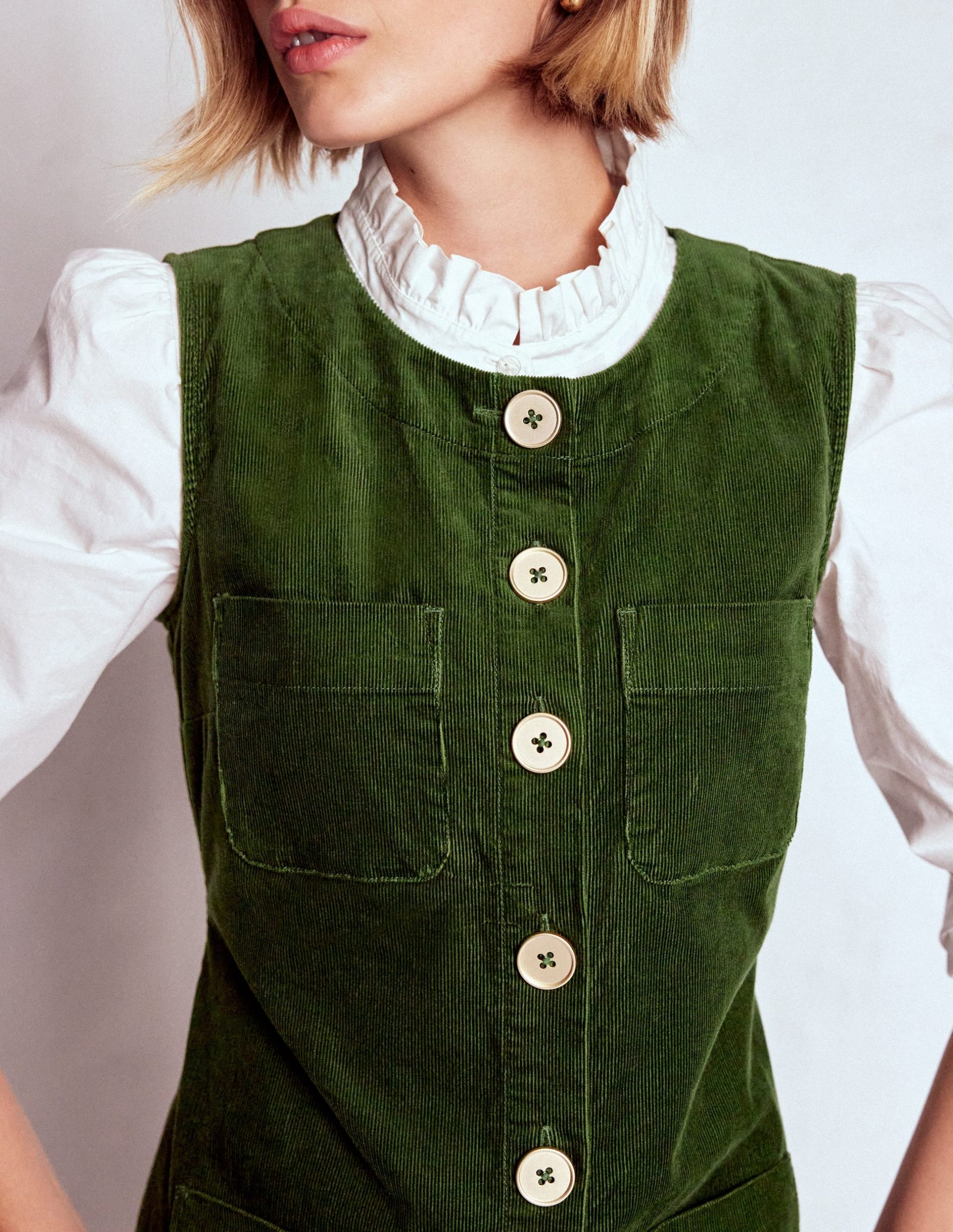 Evelyn Cord Shift Dress-Green Fir - Image 3