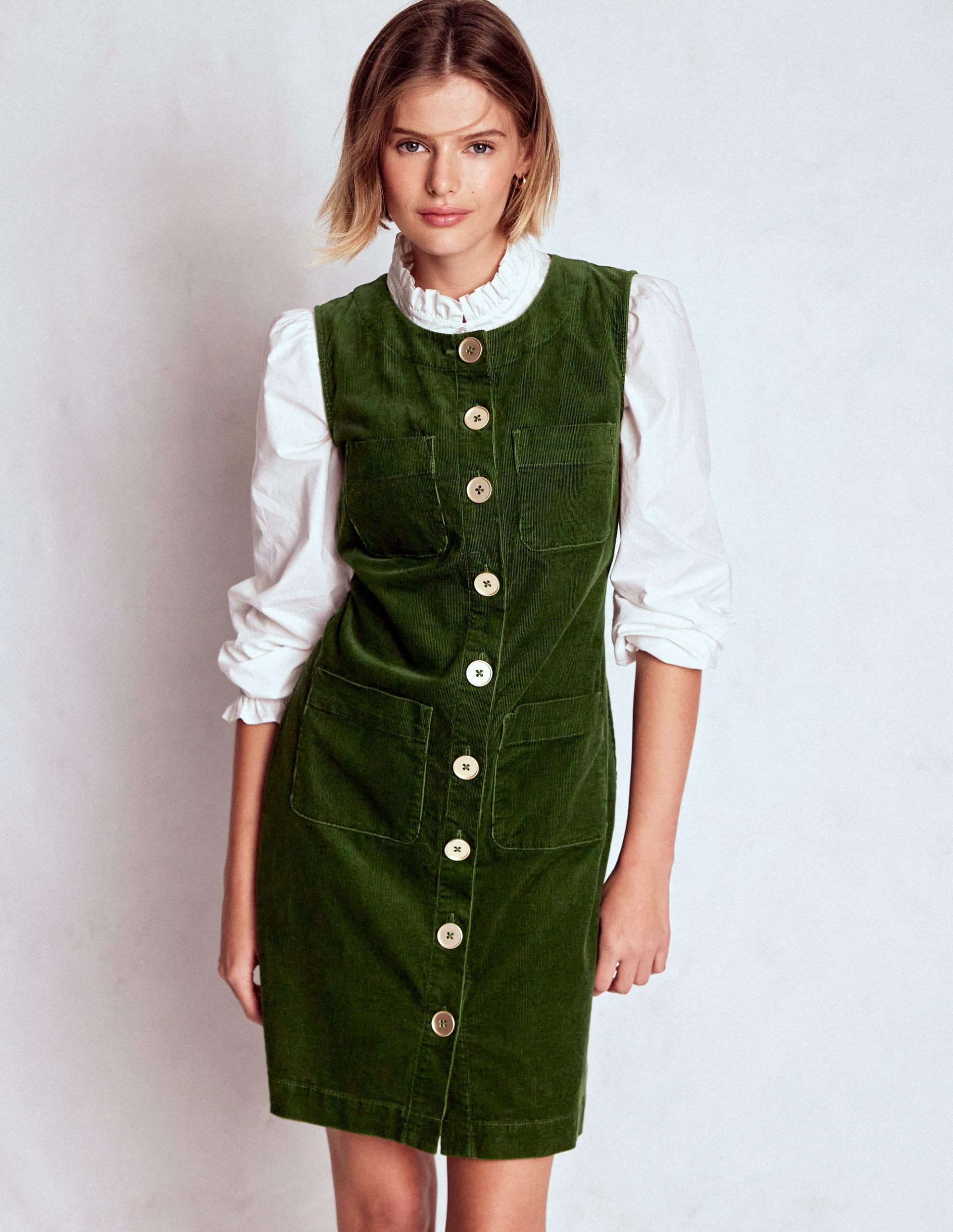 Evelyn Cord Shift Dress-Green Fir - Image 5