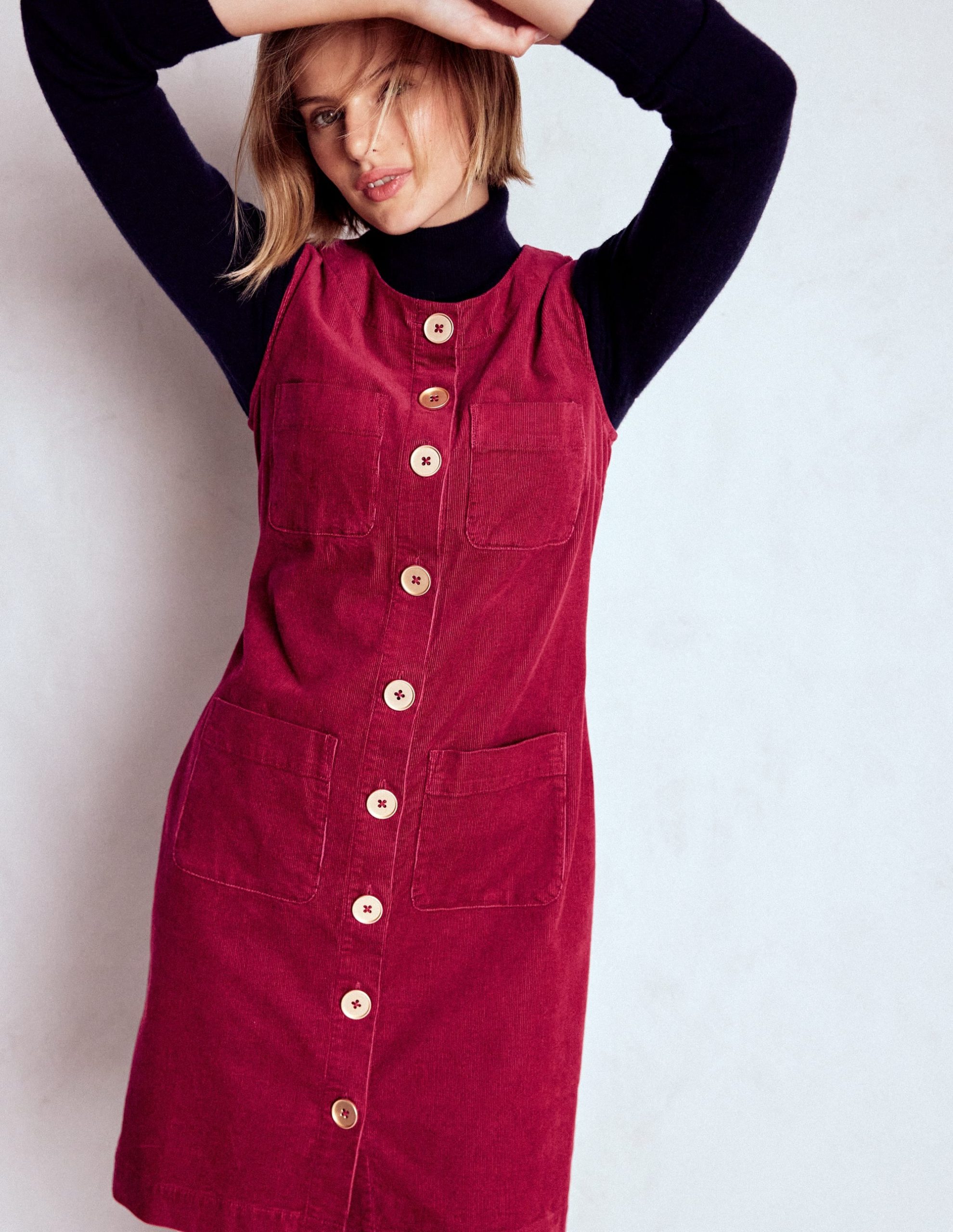 Evelyn Cord Shift Dress-Burgundy Red - Image 2