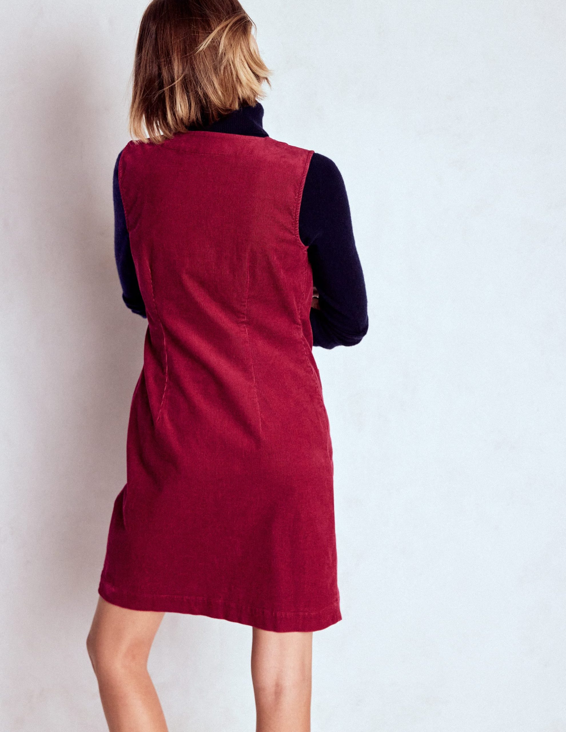 Evelyn Cord Shift Dress-Burgundy Red - Image 3