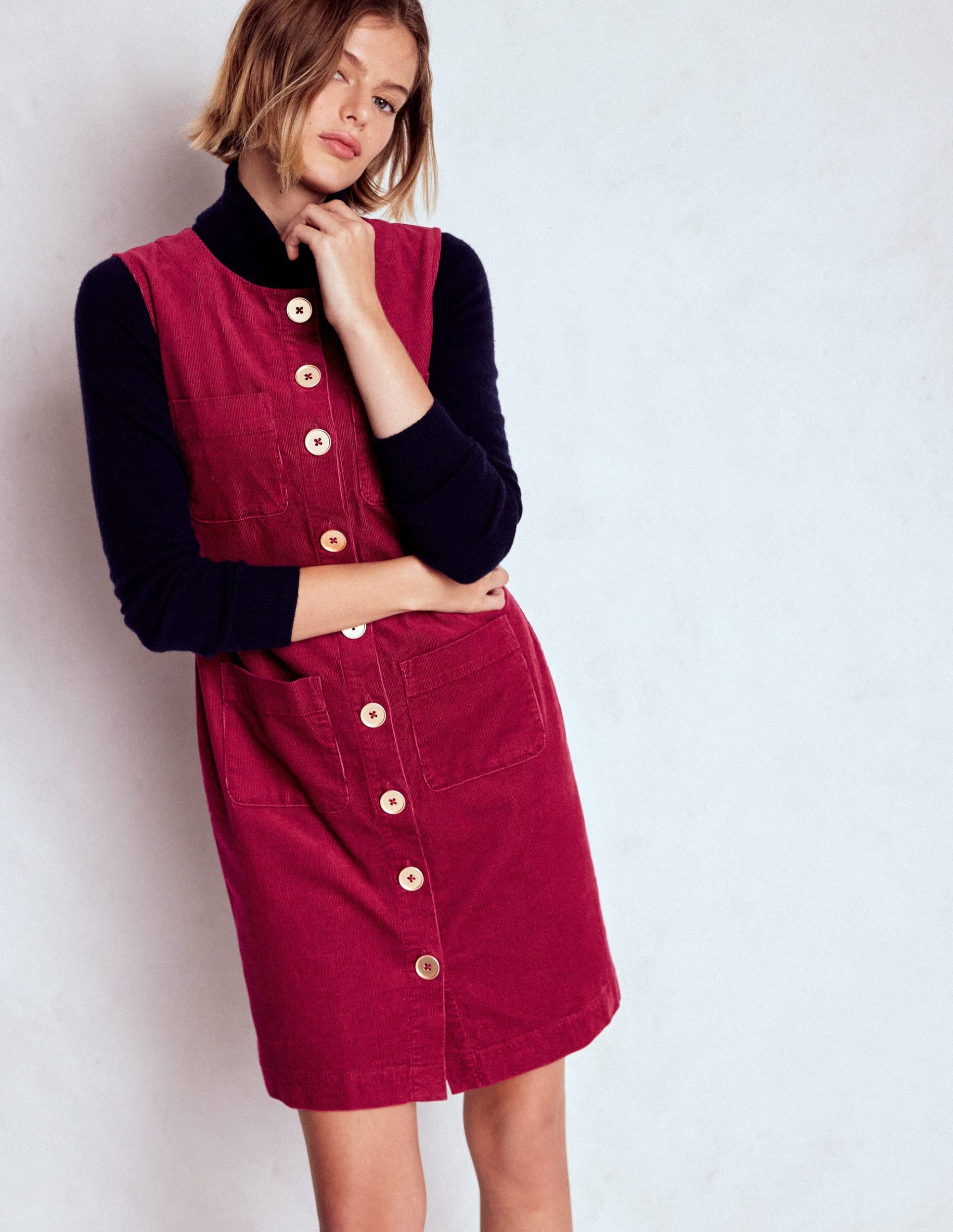 Evelyn Cord Shift Dress-Burgundy Red - Image 4