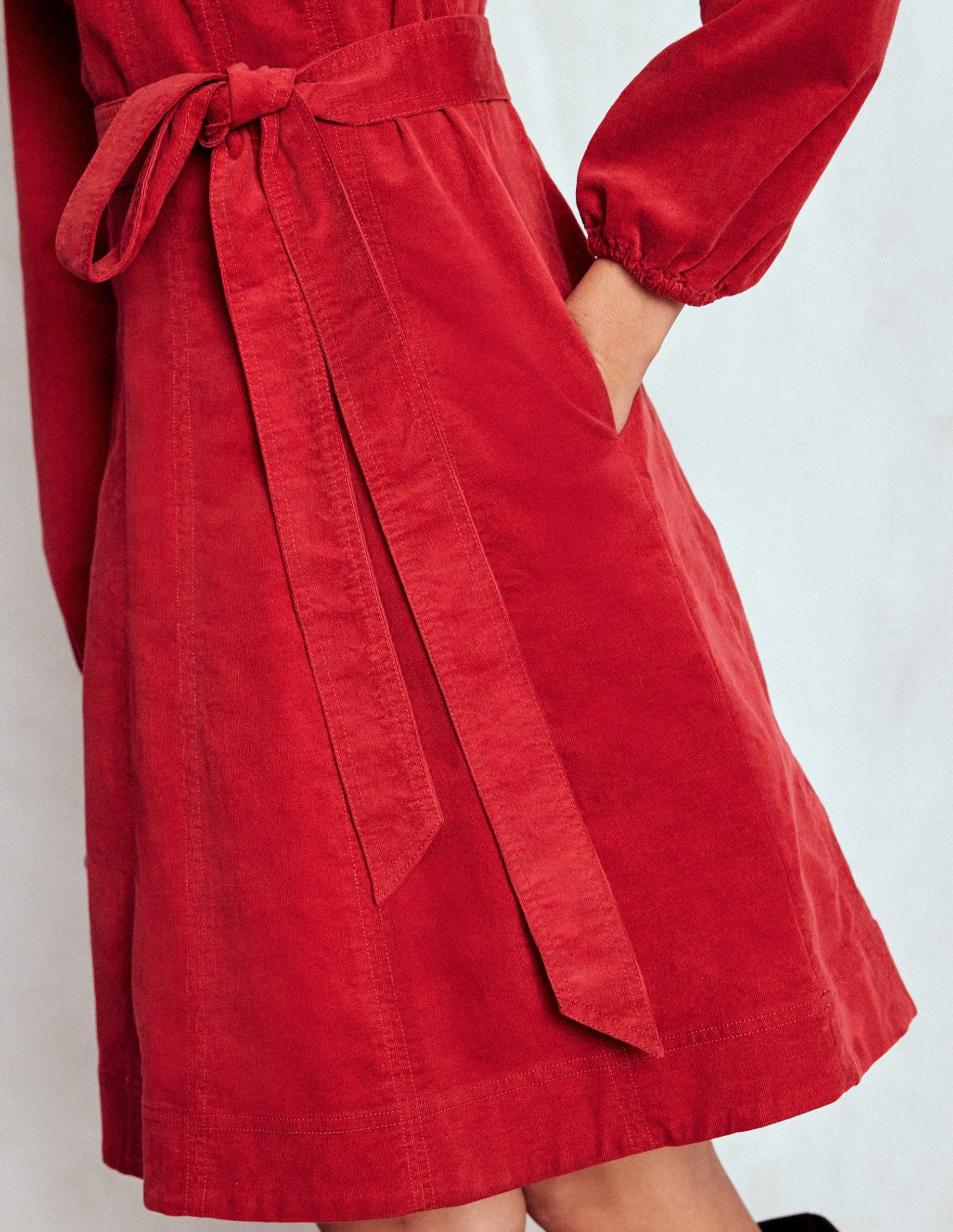 Ros Panelled Cord Short Dress-Crimson Red - Image 3