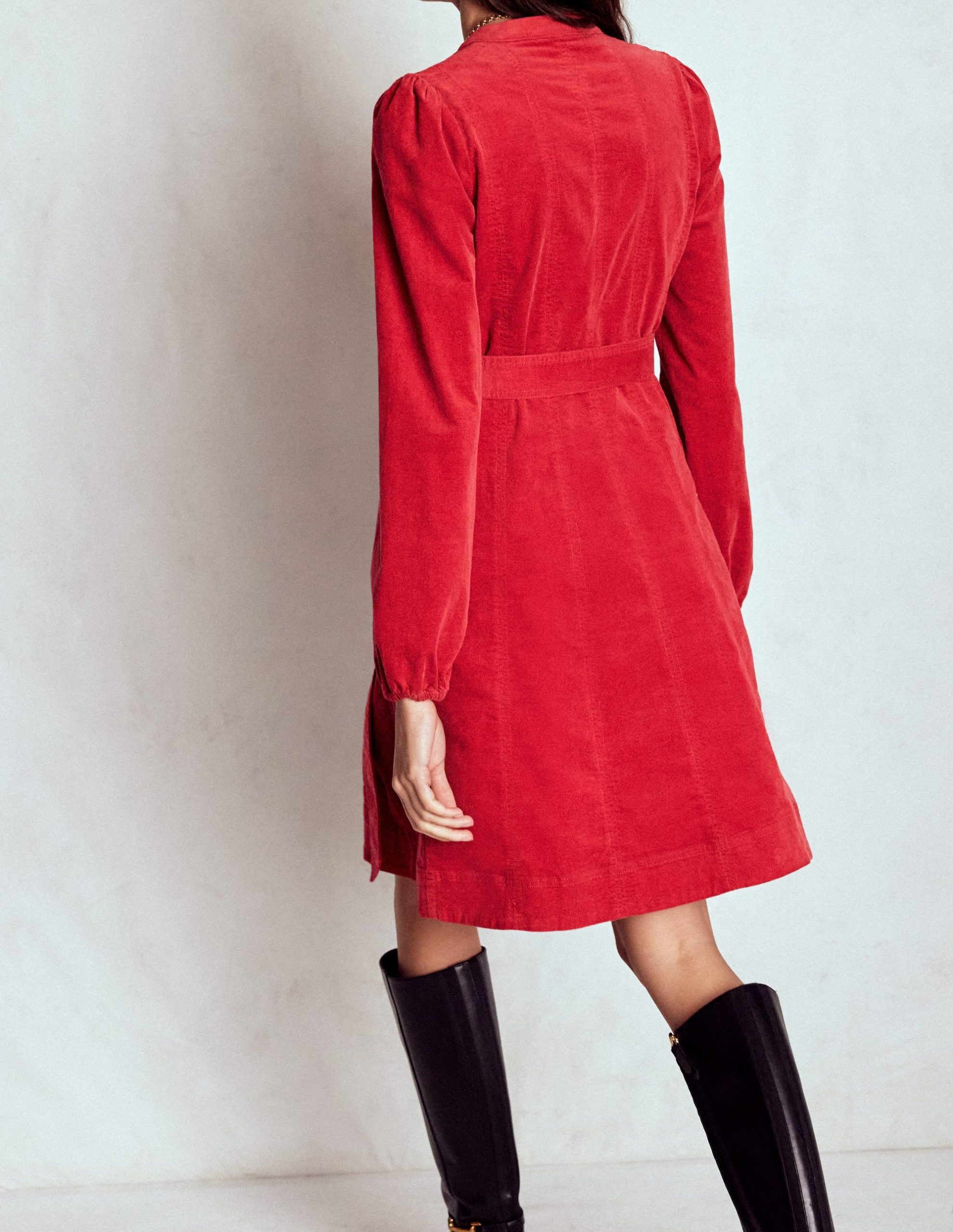 Ros Panelled Cord Short Dress-Crimson Red - Image 4