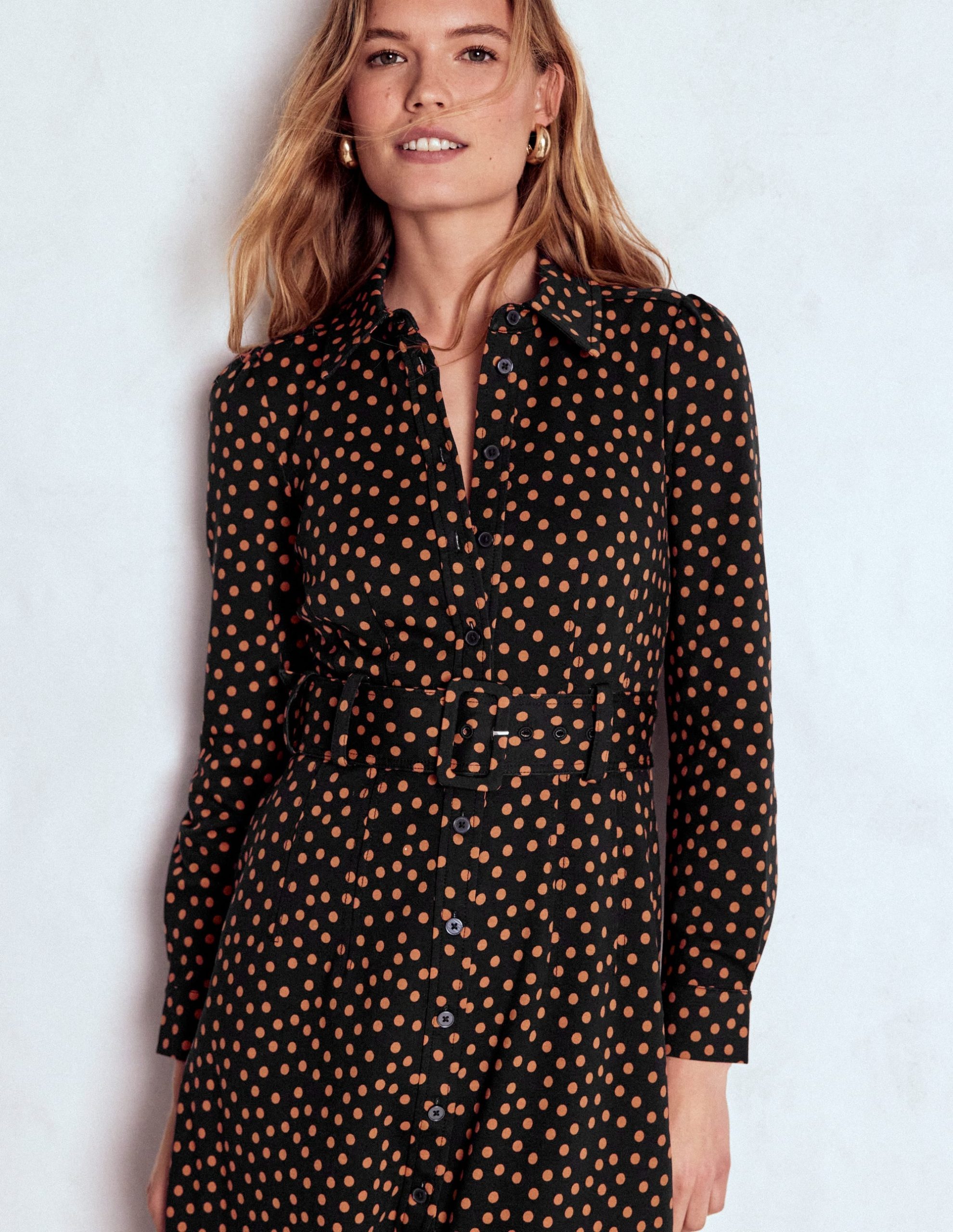 Anita Long Sleeve Shirt Dress-Black. Painted Dot - Image 2