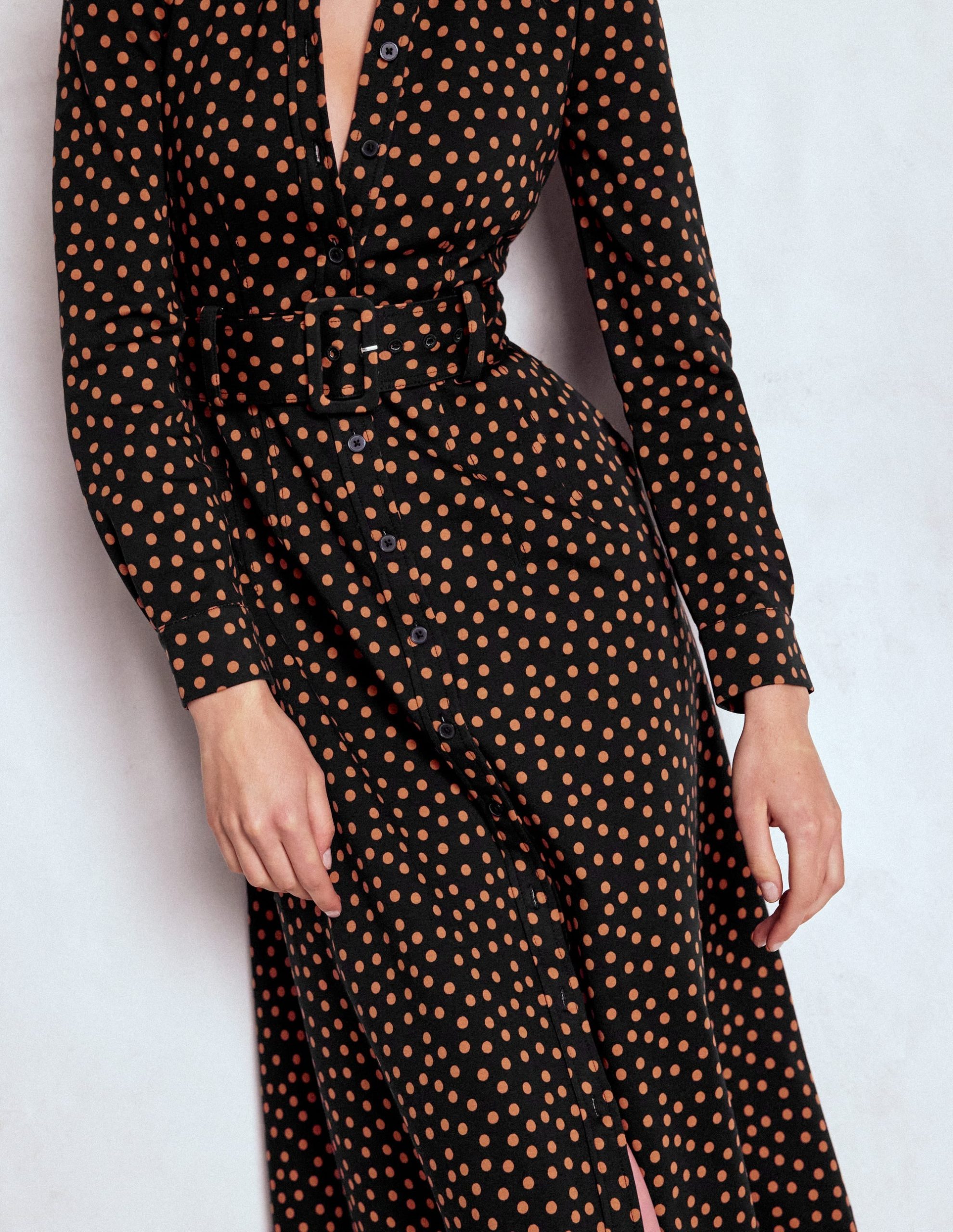 Anita Long Sleeve Shirt Dress-Black. Painted Dot - Image 3