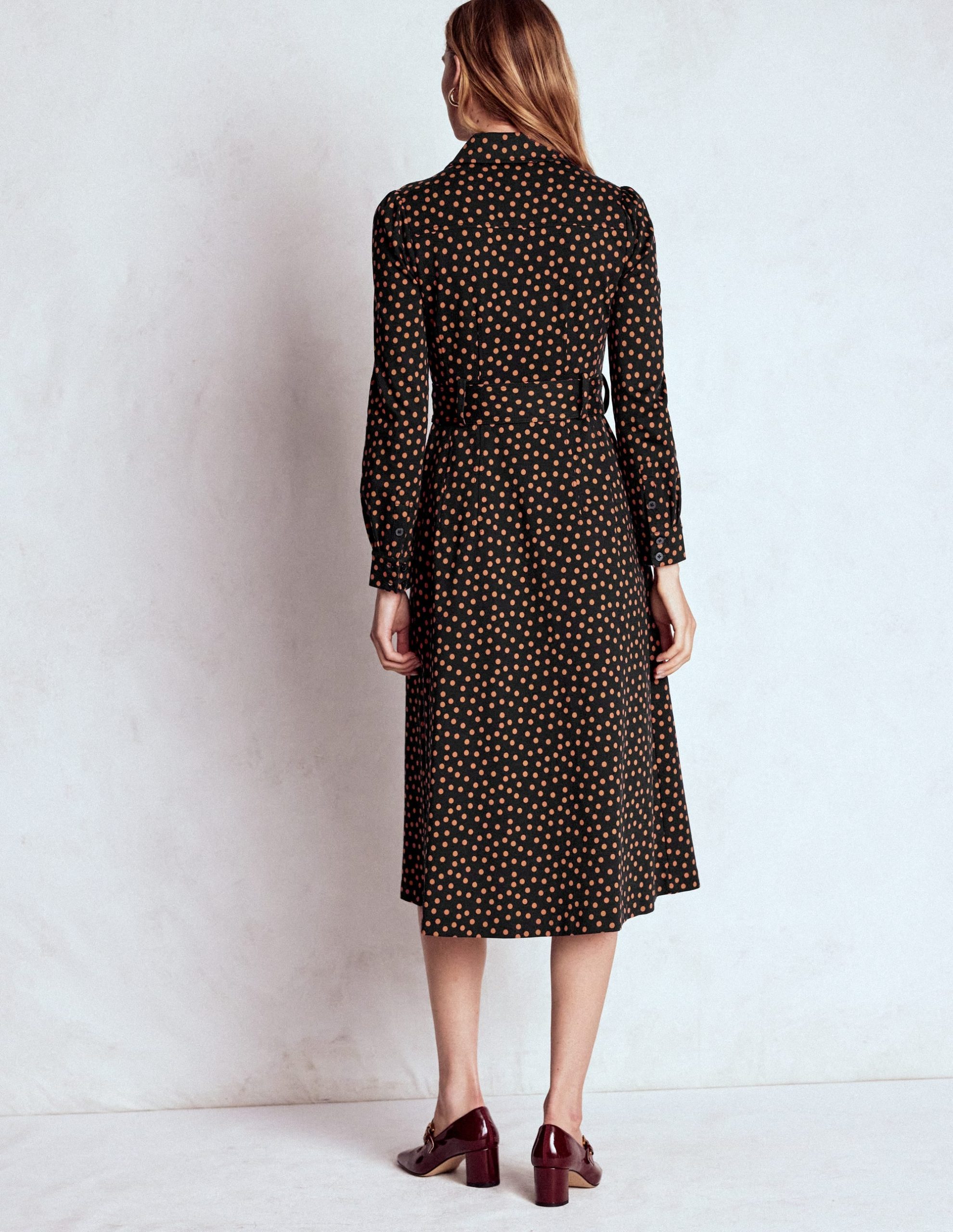 Anita Long Sleeve Shirt Dress-Black. Painted Dot - Image 4