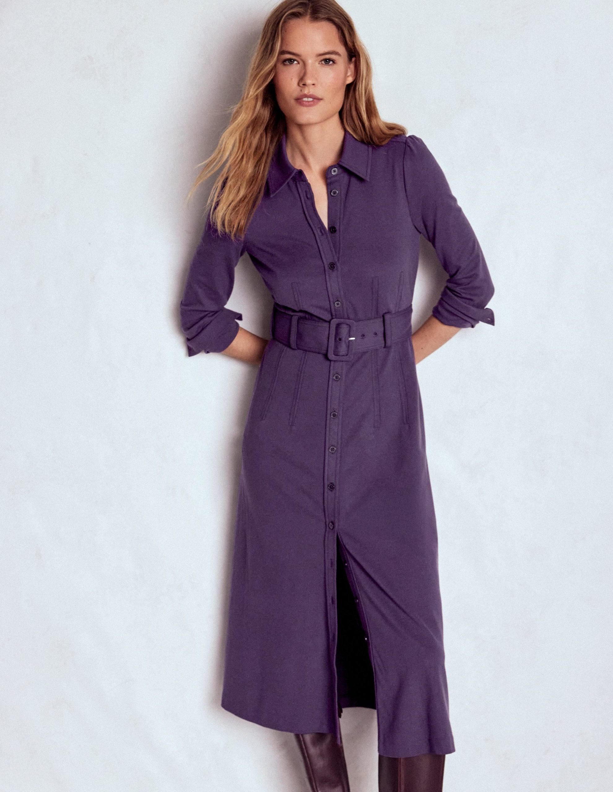 Anita Long Sleeve Shirt Dress-Blackberry - Image 5