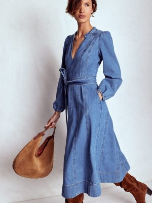 Flared Panel Denim Dress-Mid Vintage