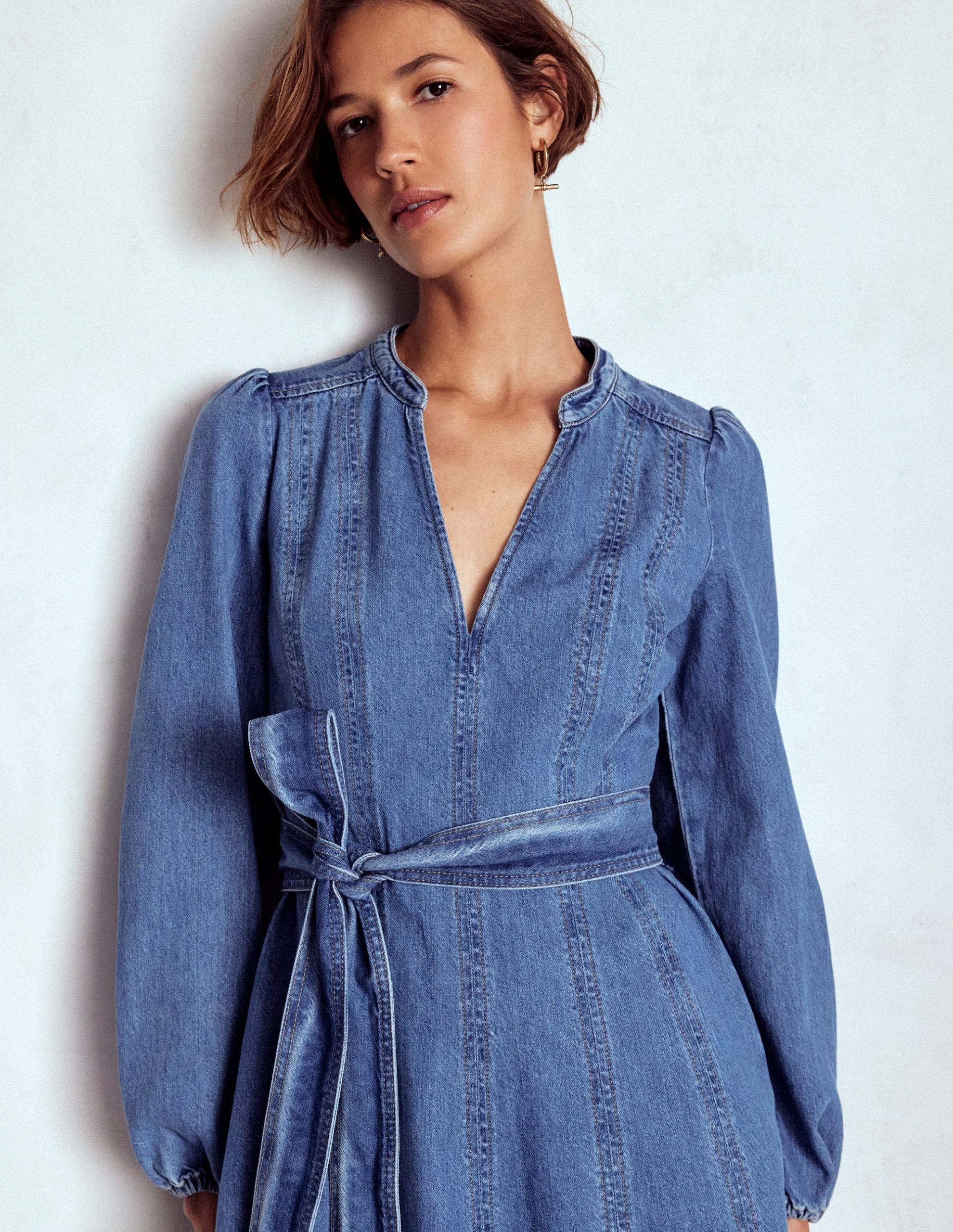 Flared Panel Denim Dress-Mid Vintage - Image 2