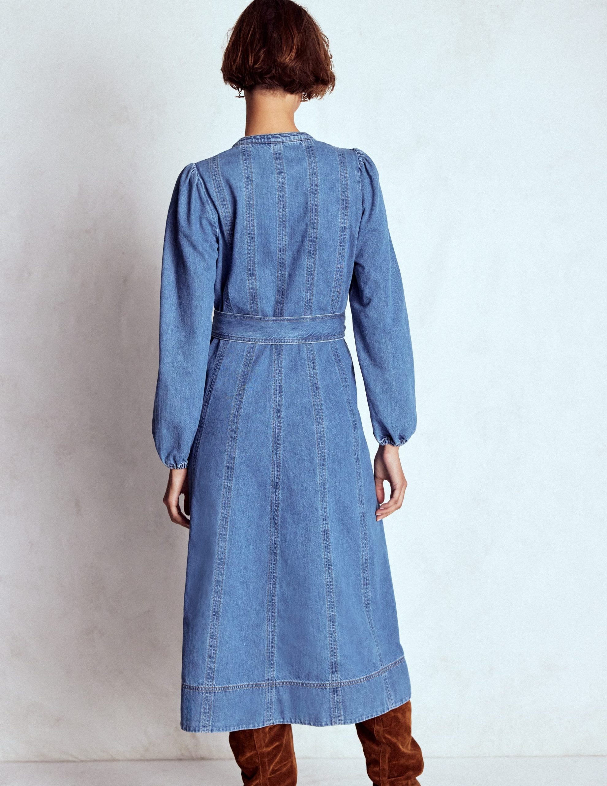Flared Panel Denim Dress-Mid Vintage - Image 3