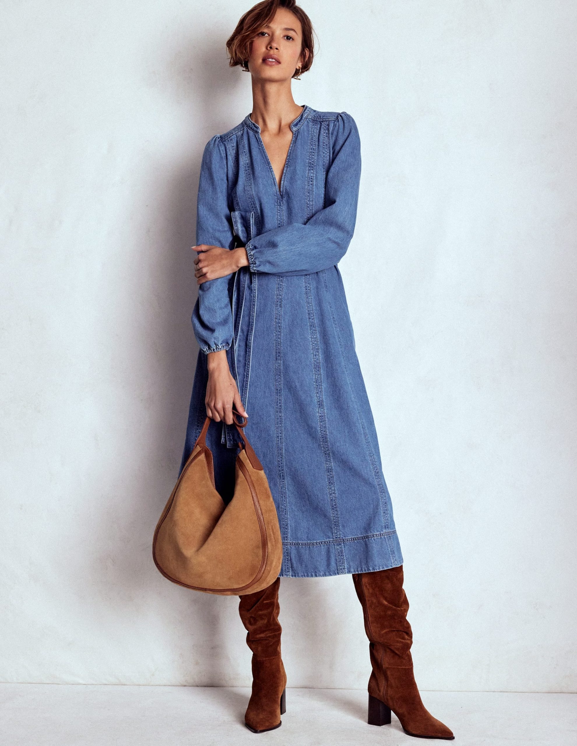 Flared Panel Denim Dress-Mid Vintage - Image 4