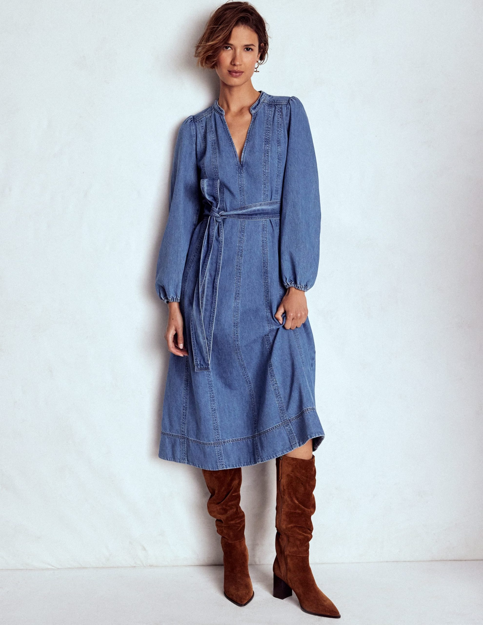Flared Panel Denim Dress-Mid Vintage - Image 5