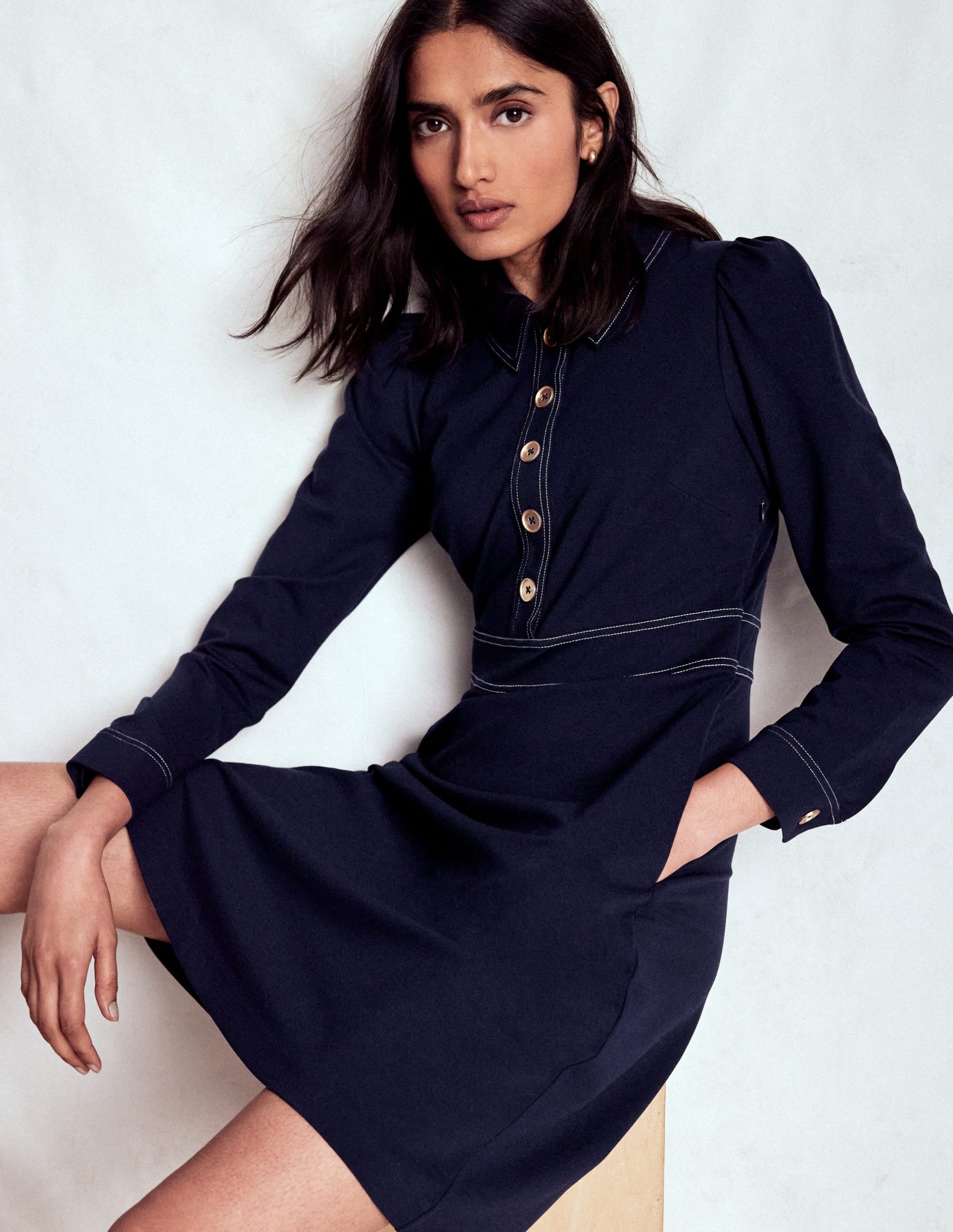 Nicolette Long Sleeve Dress-Navy - Image 2