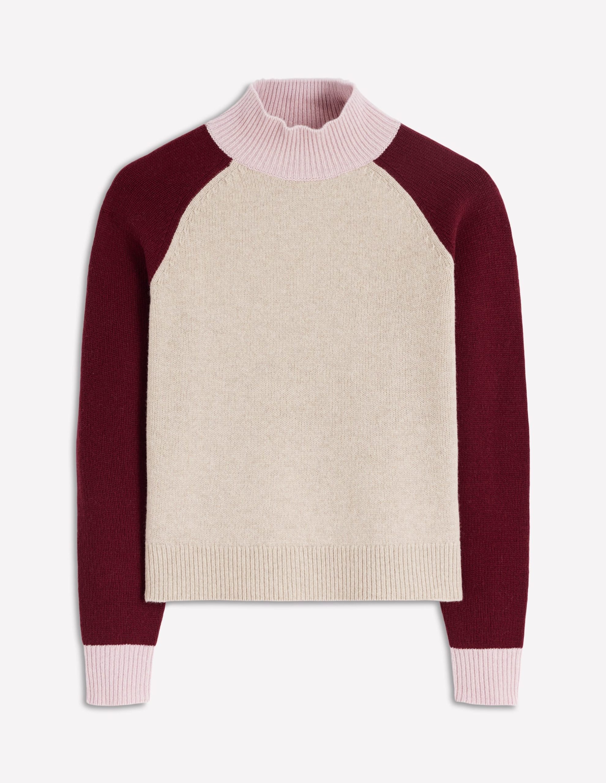 Marion Merino Rib Neck Sweater-Linen. Pinotage Colour Block - Image 5