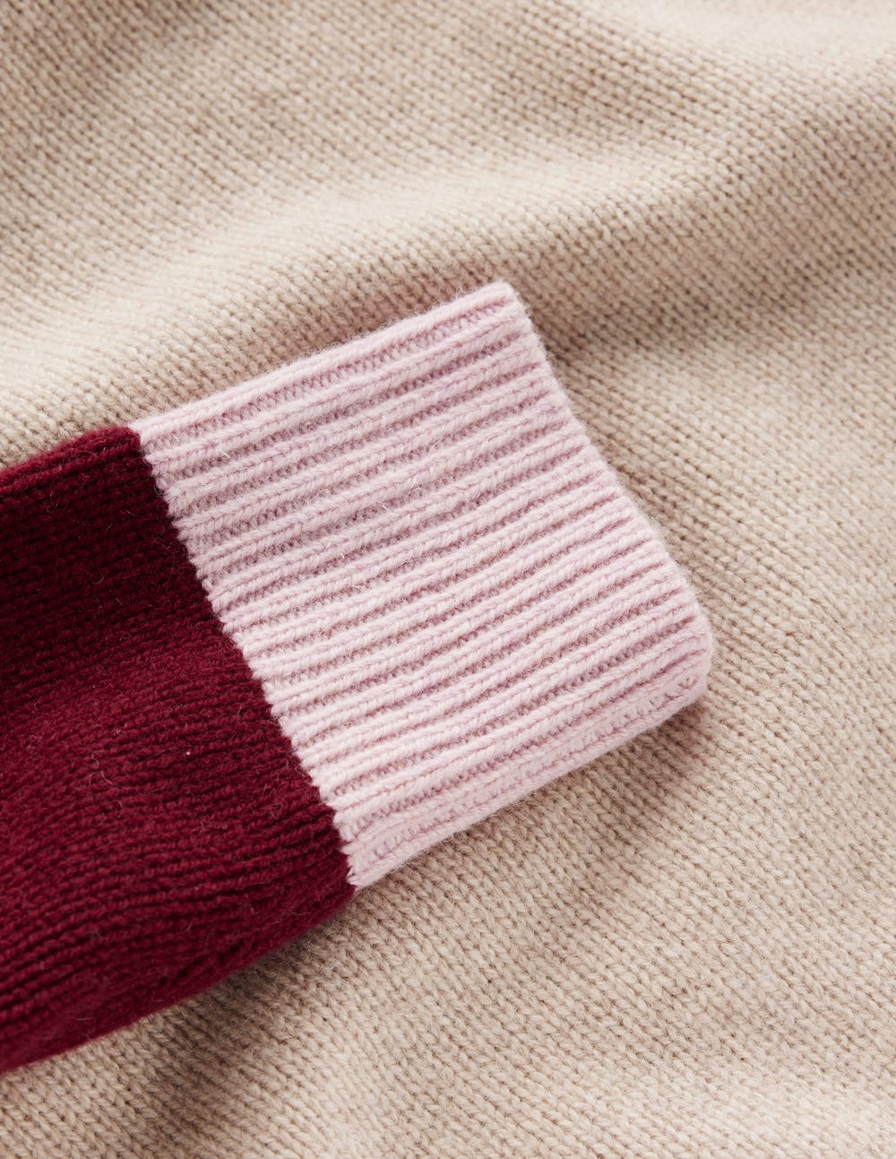 Marion Merino Rib Neck Sweater-Linen. Pinotage Colour Block - Image 6
