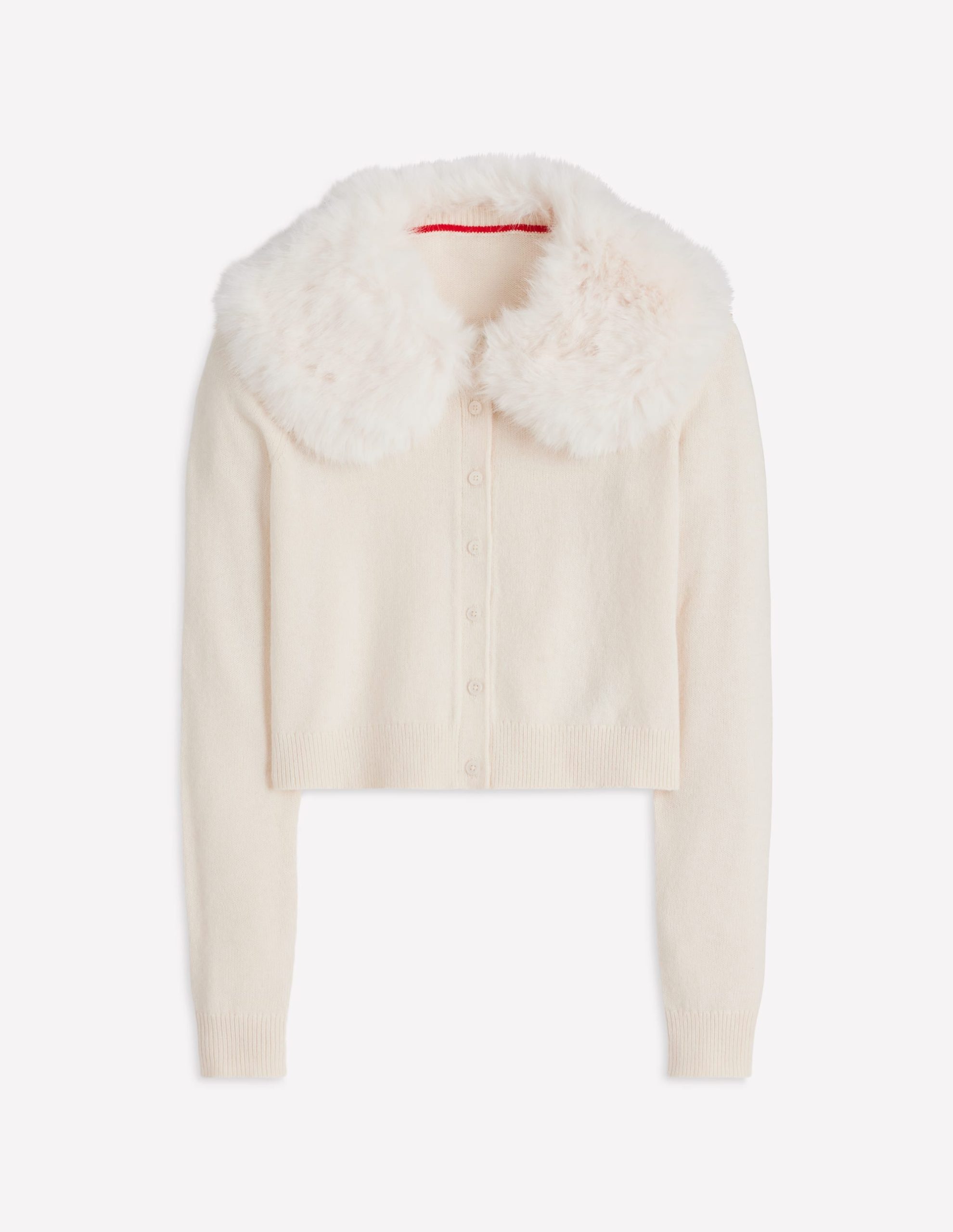 Fur Collar Cropped Cardigan-Warm Ivory - Image 7